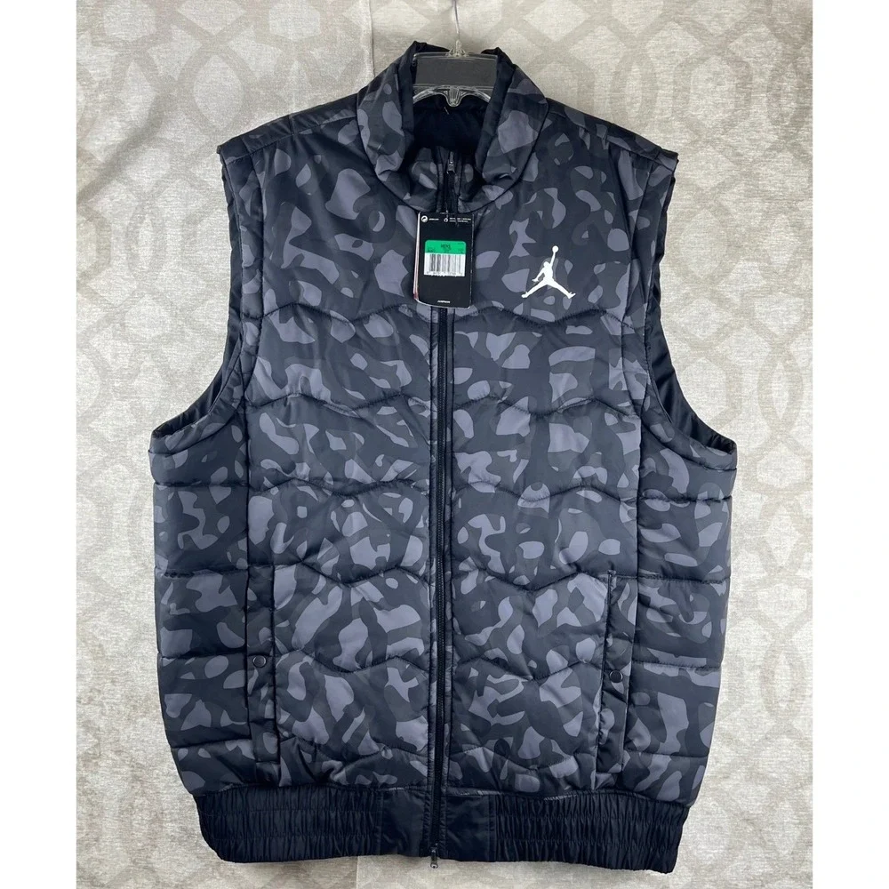 Jordan Jumpman Reversible Puffer Vest Mens XL Black Grey‎ Camo Pockets Zip